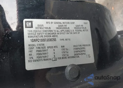 2007 Chevrolet Tahoe Lt z USA, uszkodzony, nr VIN 1GNFC13097J336793